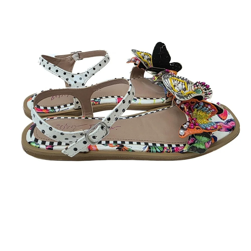 Betsey Johnson Dacie Butterfly Sandals Girls 4 Fairycore Boho Beaded Whimsical